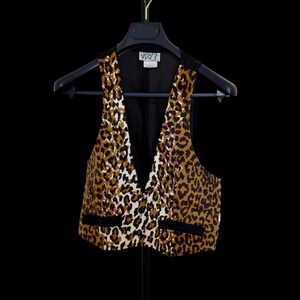 Vintage 80's Try 1 Y2K Leopard Vest Sm/Med Faux Button Up